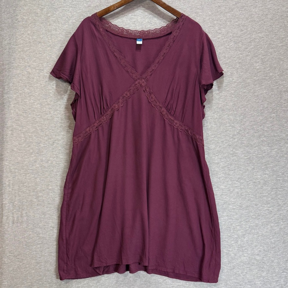 Old Navy Babydoll Dress Womens XXL Plum Purple Lace Trim V-Neck Mini Boho